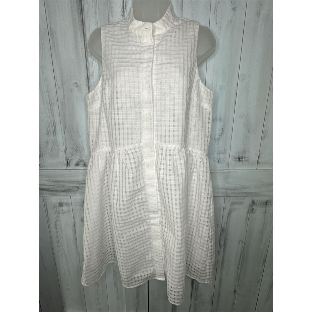 Tuckernuck White Sleeveless Burnout Lace Royal Shirt Mini Dress Pockets Lined M